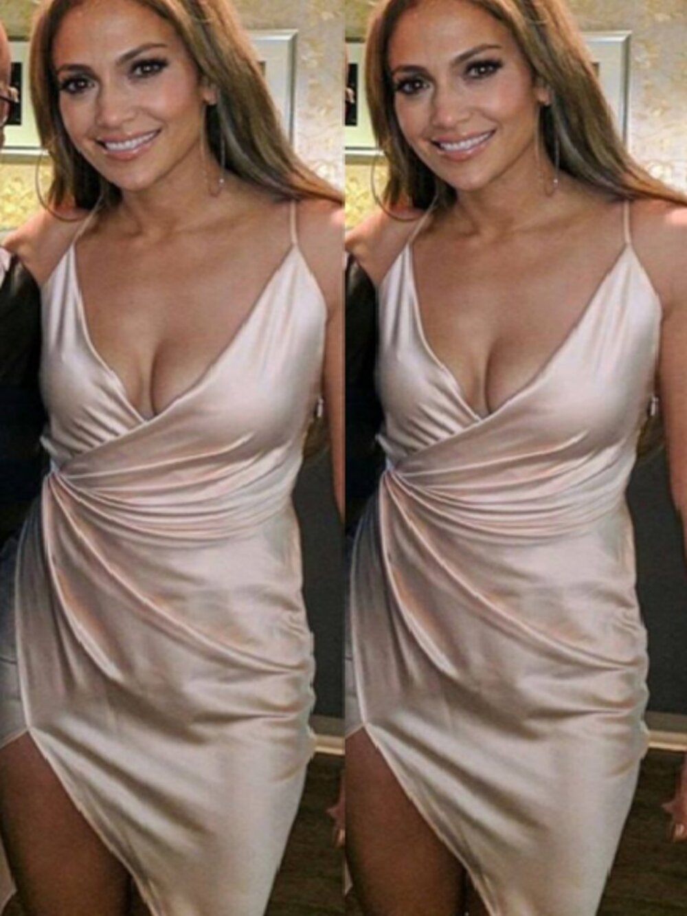 As seen‎ on J.Lo Coco Nude Satin Drape Back Dress Jennifer Lopez XS Flawed